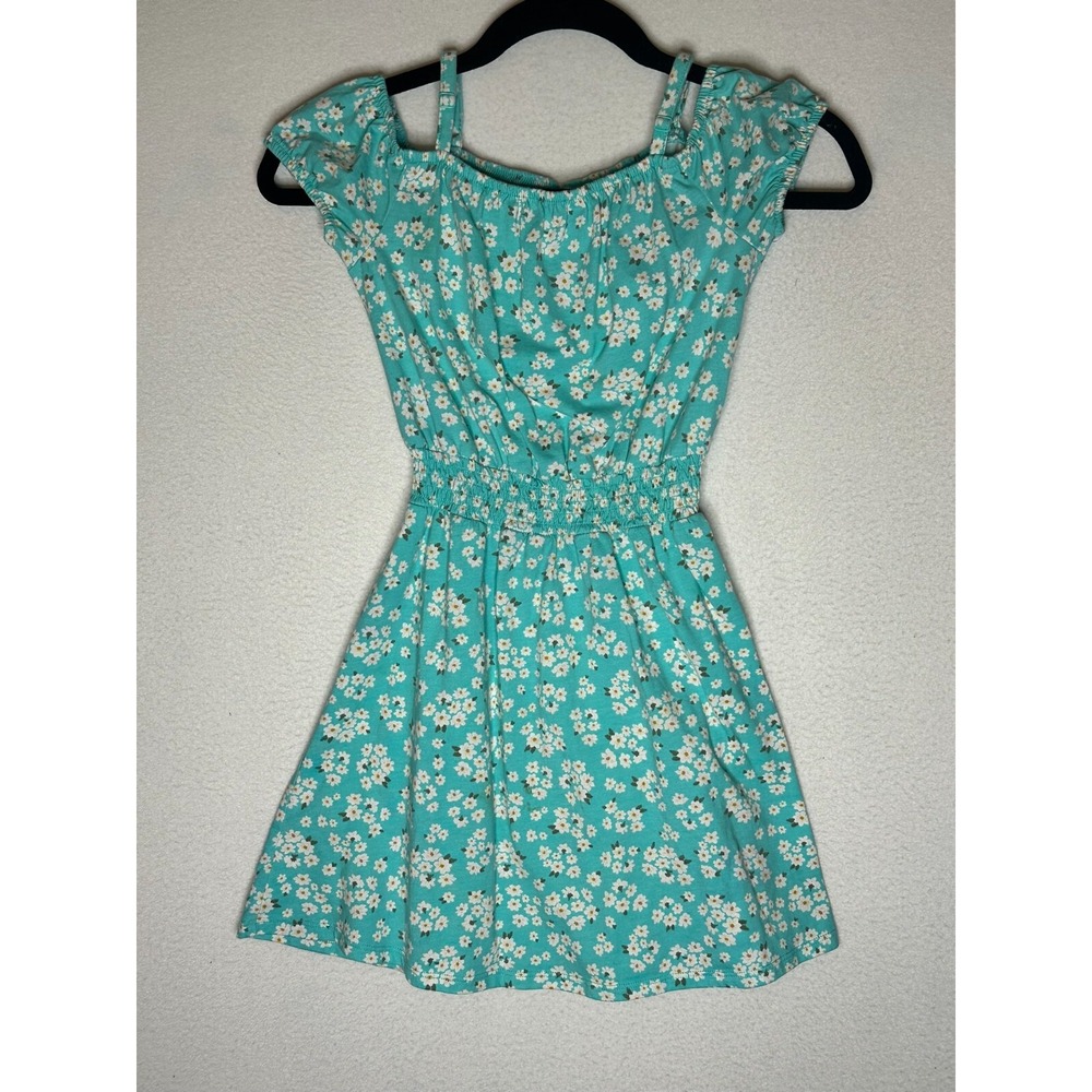 SO Cotton Blend Fit and Flare Light Blue Floral Short Dress Girls Medium 8
